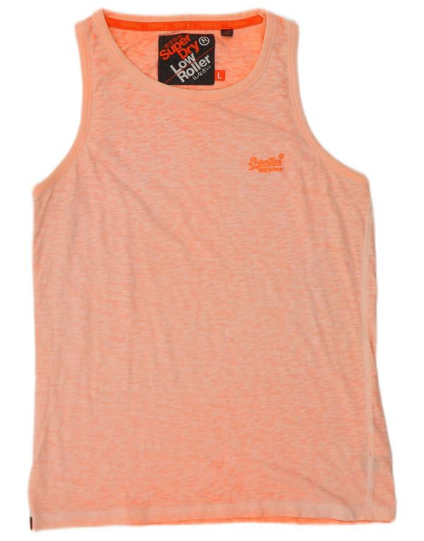 Top colete feminino SUPERDRY com rolo baixo UK 16 grande algodão manchado laranja