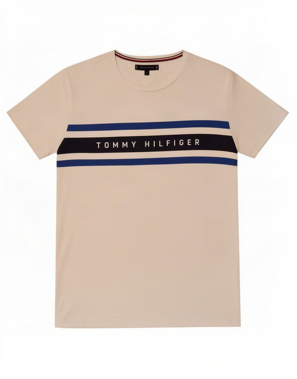 Tommy Hilfiger Camiseta masculina gráfica grande listrada branca
