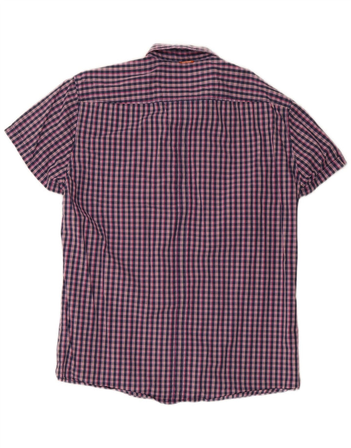 Camisa masculina de manga curta Hugo Boss grande algodão guingão azul marinho