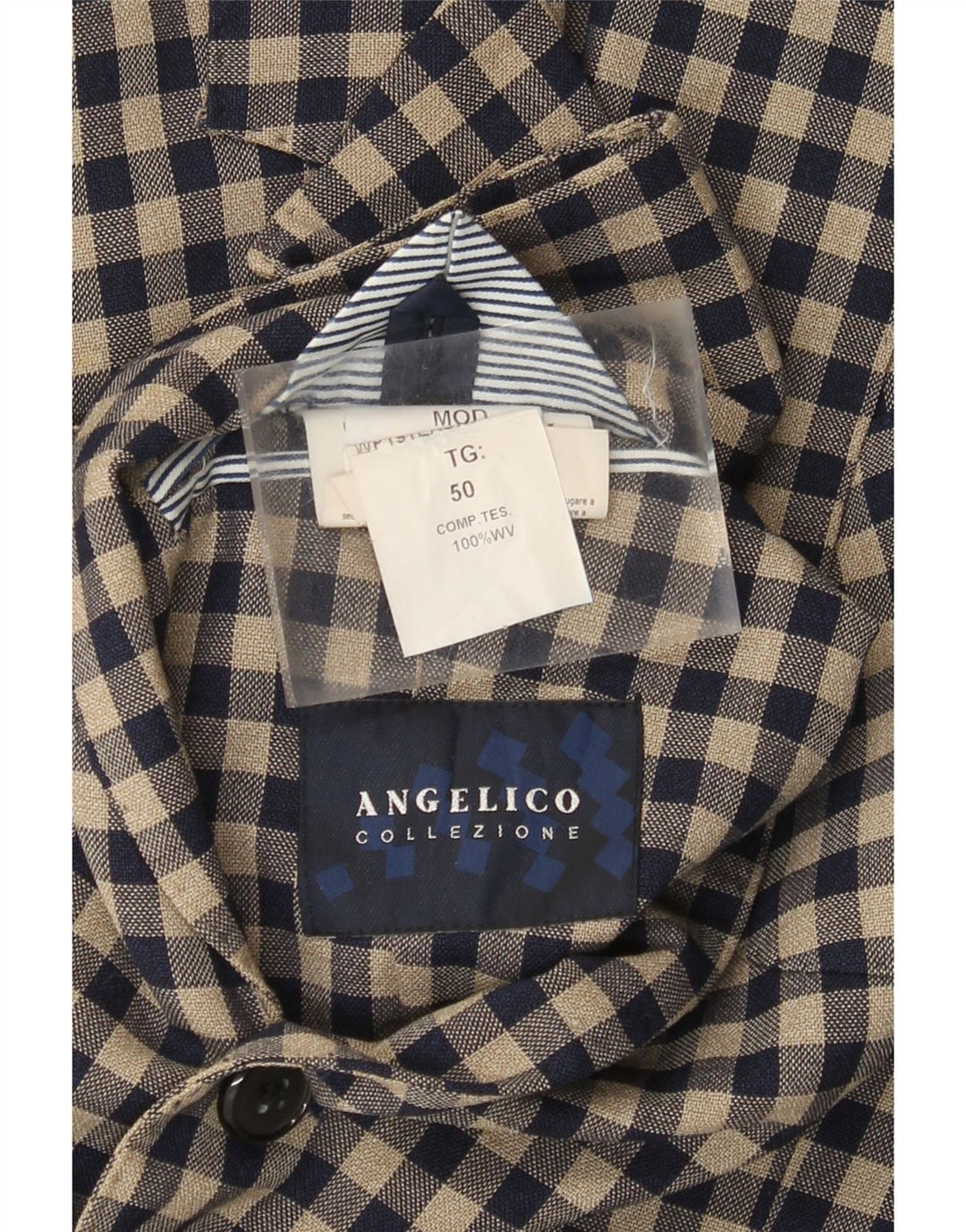 Jaqueta Blazer Masculina Angelico com 2 Botões IT 50 Lã Gingham Bege Grande