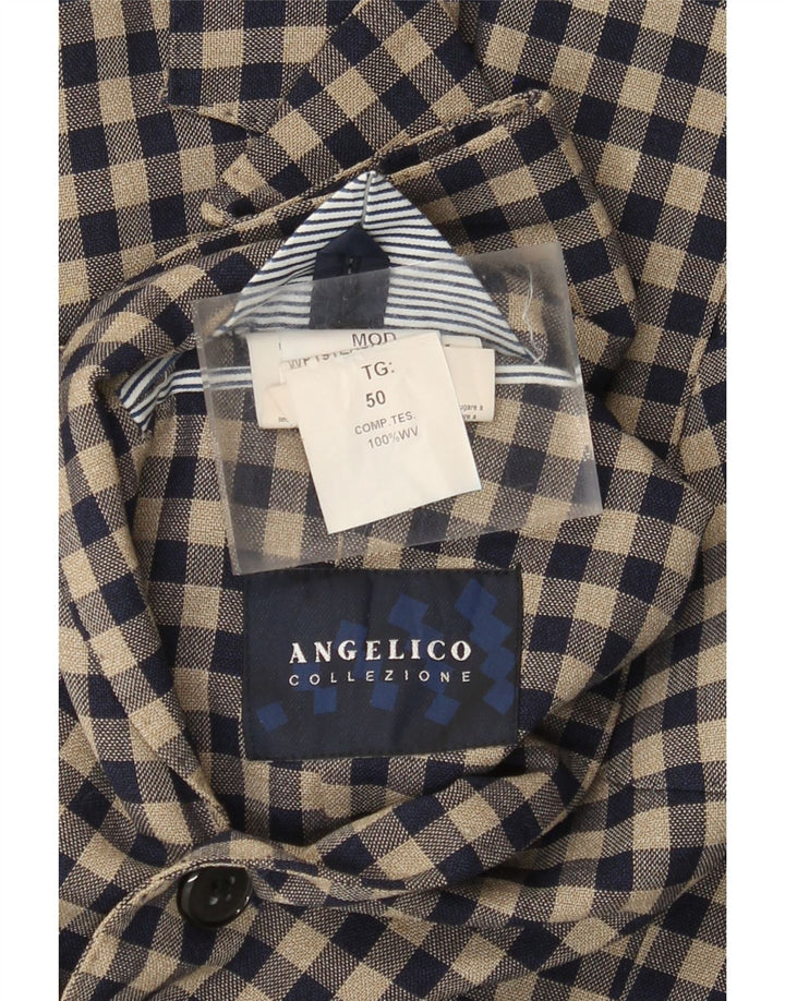 Jaqueta Blazer Masculina Angelico com 2 Botões IT 50 Lã Gingham Bege Grande