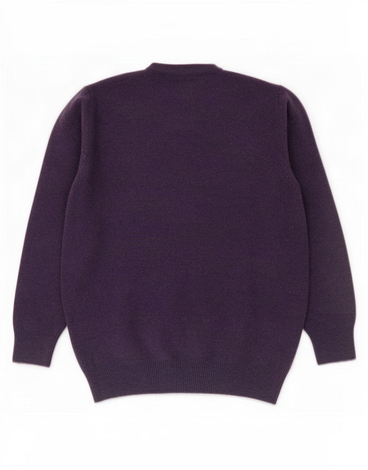 Suéter masculino Marks & Spencer com gola redonda, lã de cordeiro roxa média