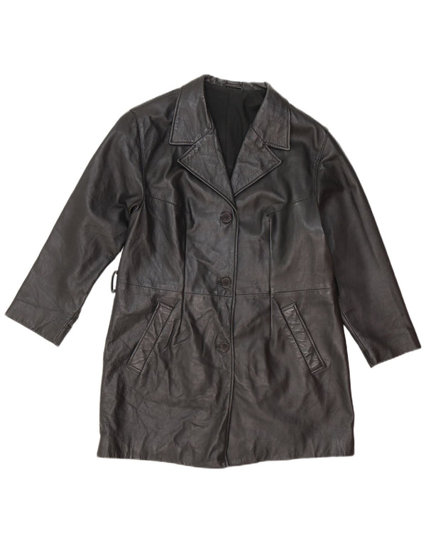Casaco de couro feminino vintage UK 14 médio preto