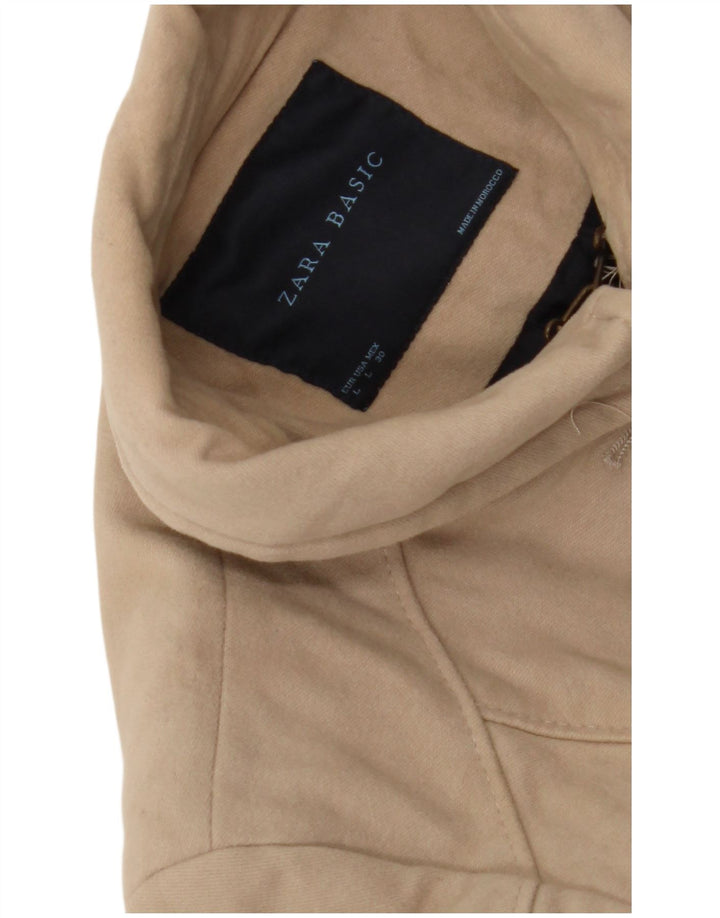 Sobretudo feminino Zara UK 14 grande algodão bege