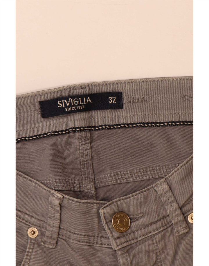 SIVIGLIA Jeans retos femininos W32 L30 algodão cinza