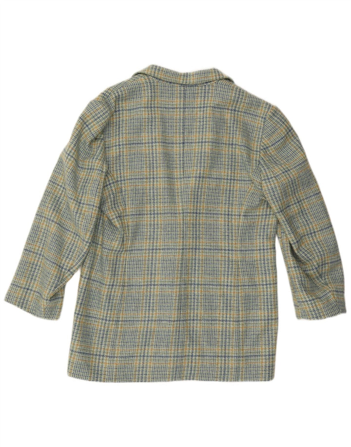 Jaqueta blazer feminina vintage com 2 botões IT 46 grande lã xadrez azul