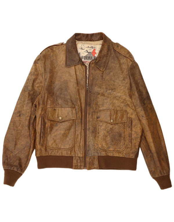 Jaqueta de couro militar masculina vintage IT 44 XS marrom