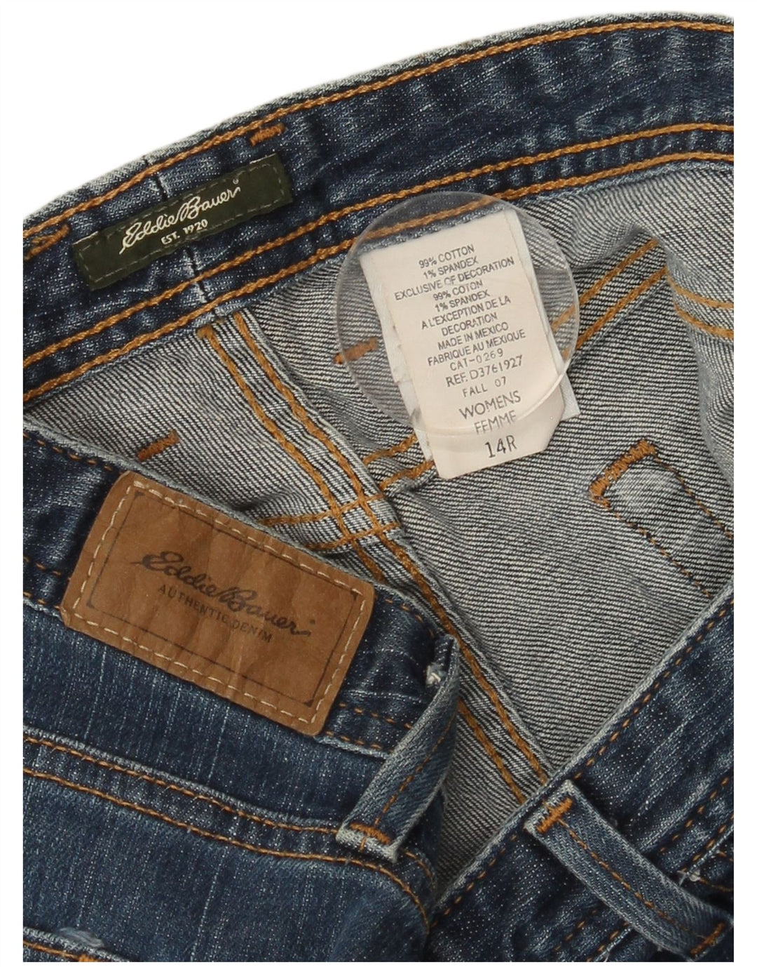 EDDIE BAUER Calça jeans feminina bootcut EUA 14 XL W36 L30 algodão azul