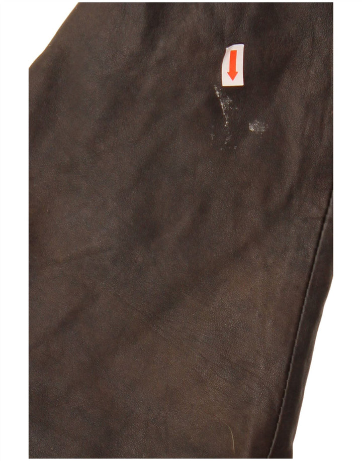 Casaco feminino de couro com capuz VINTAGE EU 38 couro marrom médio