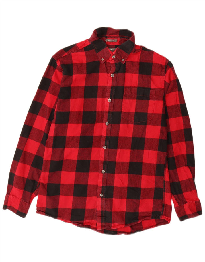 Camisa masculina de flanela com ajuste relaxado Eddie Bauer, algodão xadrez vermelho pequeno
