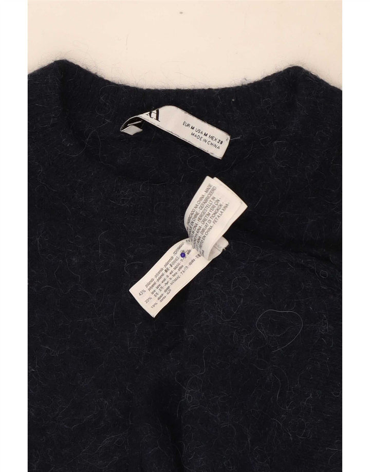 Suéter feminino Zara com gola redonda, Reino Unido 14, médio, azul marinho, poliamida