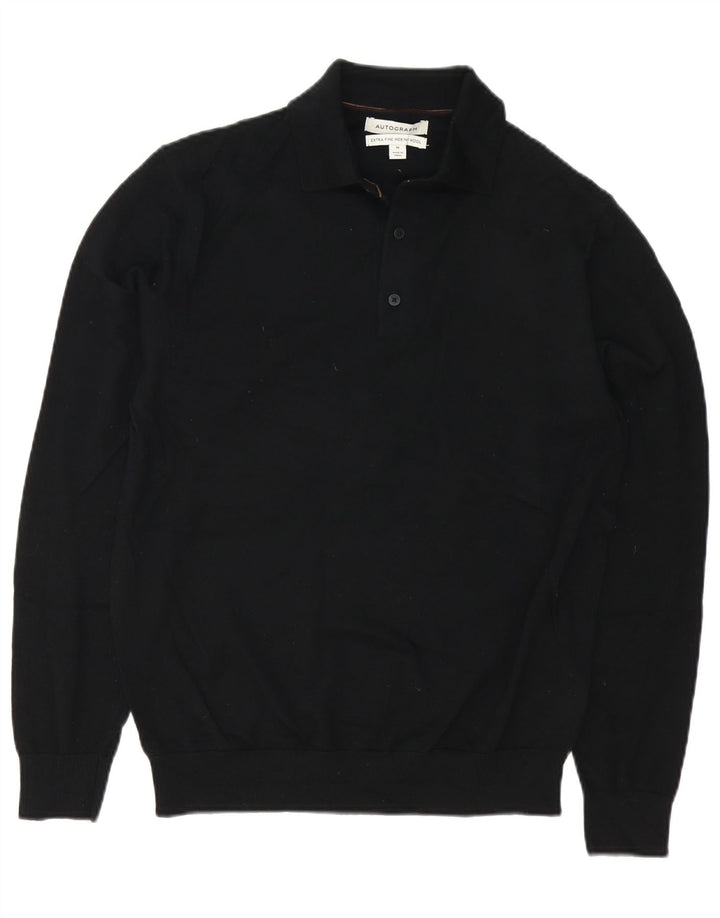 Suéter masculino Marks & Spencer com gola polo autograph preto médio