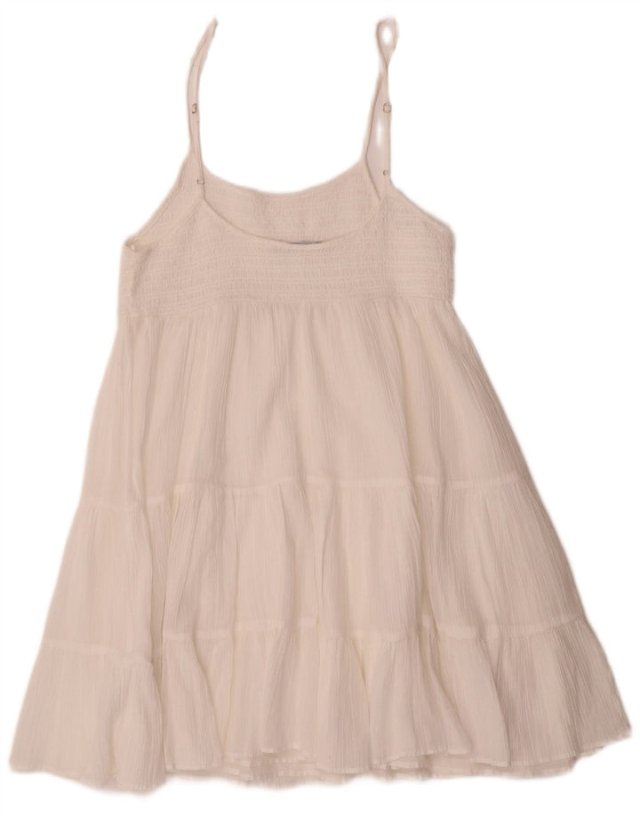 Vestido de verão feminino Zara UK 12 poliéster branco médio