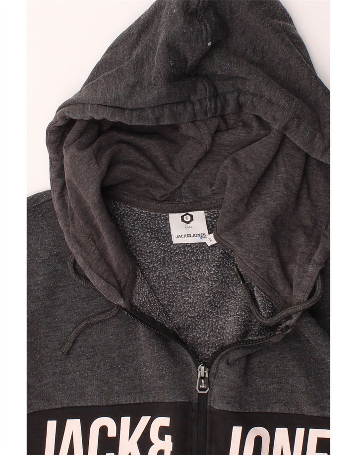 JACK & JONES Mens Graphic Zip Hoodie Sweater XL Grey Cotton Vintage Jack & Jones and Second-Hand Jack & Jones from Messina Hembry 