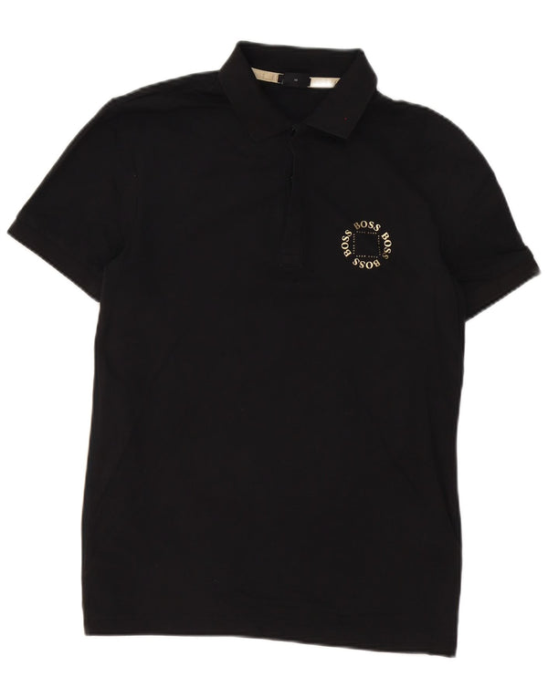 Camisa polo masculina Hugo Boss Regular Fit XS de algodão preto