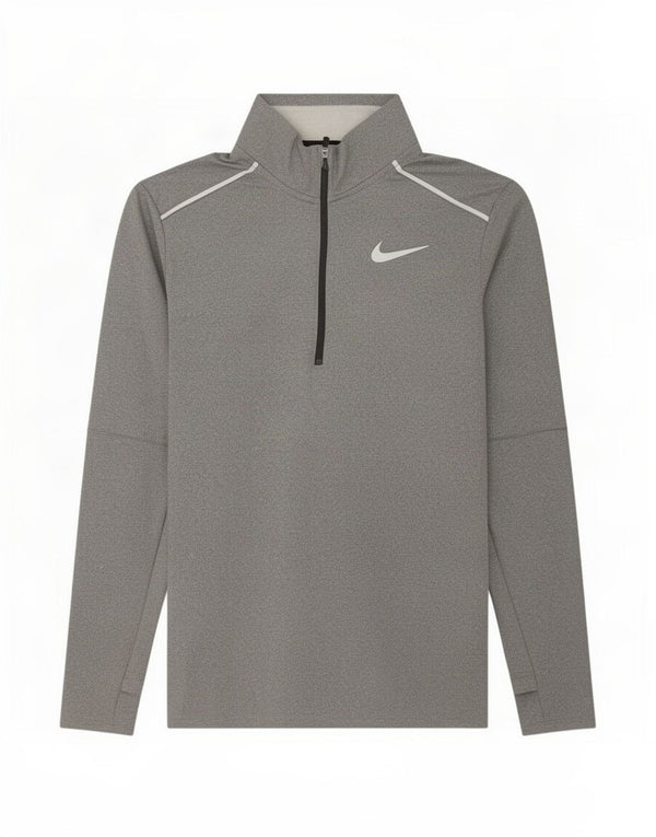 Nike Mens Dri Fit Zip Neck Pullover Treino Top Cinza Médio Poliéster