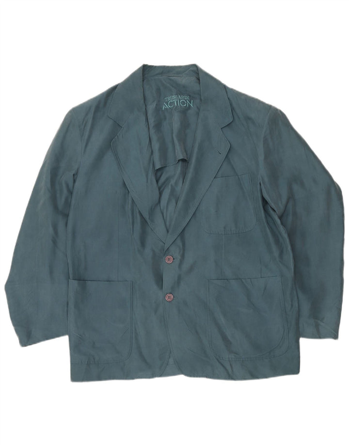 Jaqueta blazer masculina TRUSSARDI com 2 botões IT 54 2XL seda azul