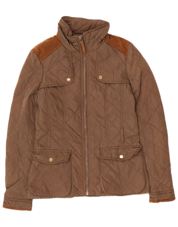 Jaqueta acolchoada feminina Zara UK 10 poliéster marrom pequeno