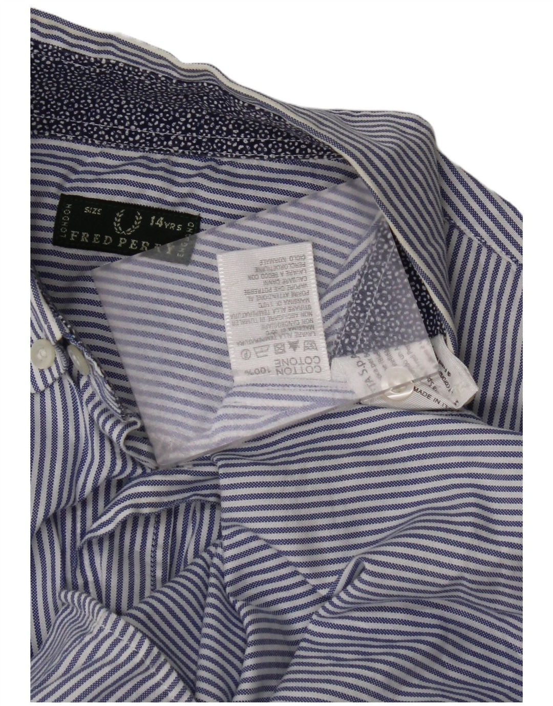 Camisa masculina FRED PERRY 13-14 anos azul marinho risca de giz algodão
