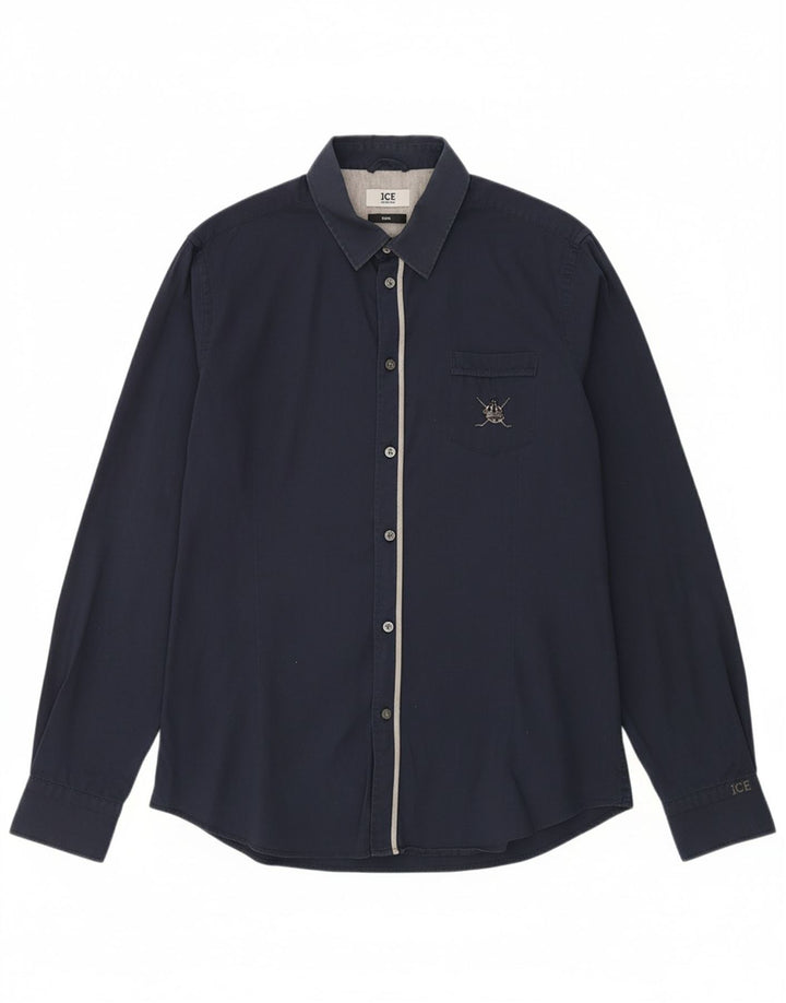 Camisa Slim Masculina ICEBERG Azul Marinho Médio