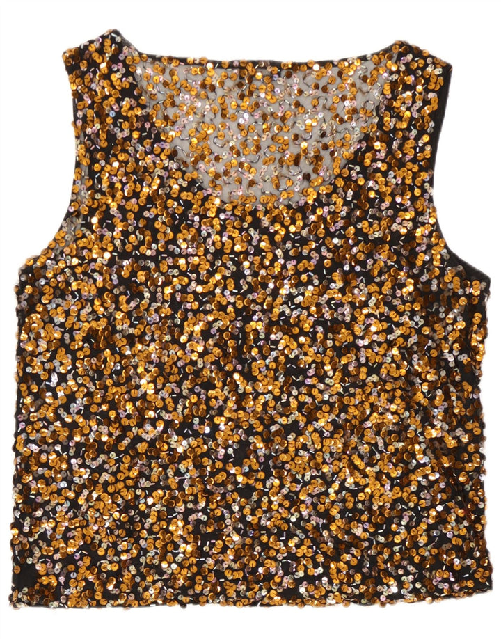 Blusa feminina de lantejoulas Vera Mont Reino Unido 16 grande ouro