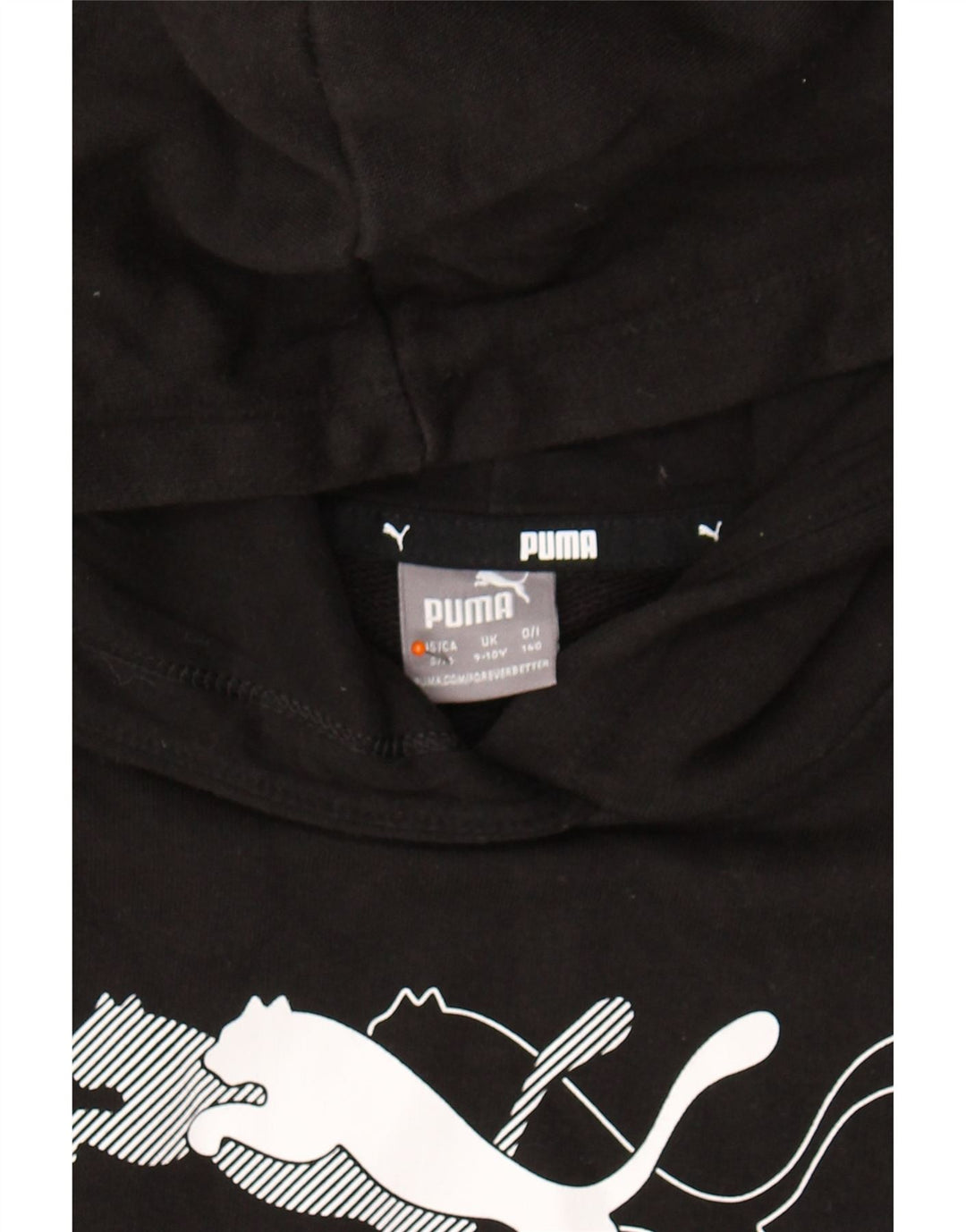 PUMA Boys Graphic Hoodie Jumper 9-10 Years Black Cotton Vintage Puma and Second-Hand Puma from Messina Hembry 