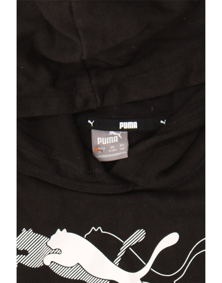 PUMA Boys Graphic Hoodie Jumper 9-10 Years Black Cotton Vintage Puma and Second-Hand Puma from Messina Hembry 