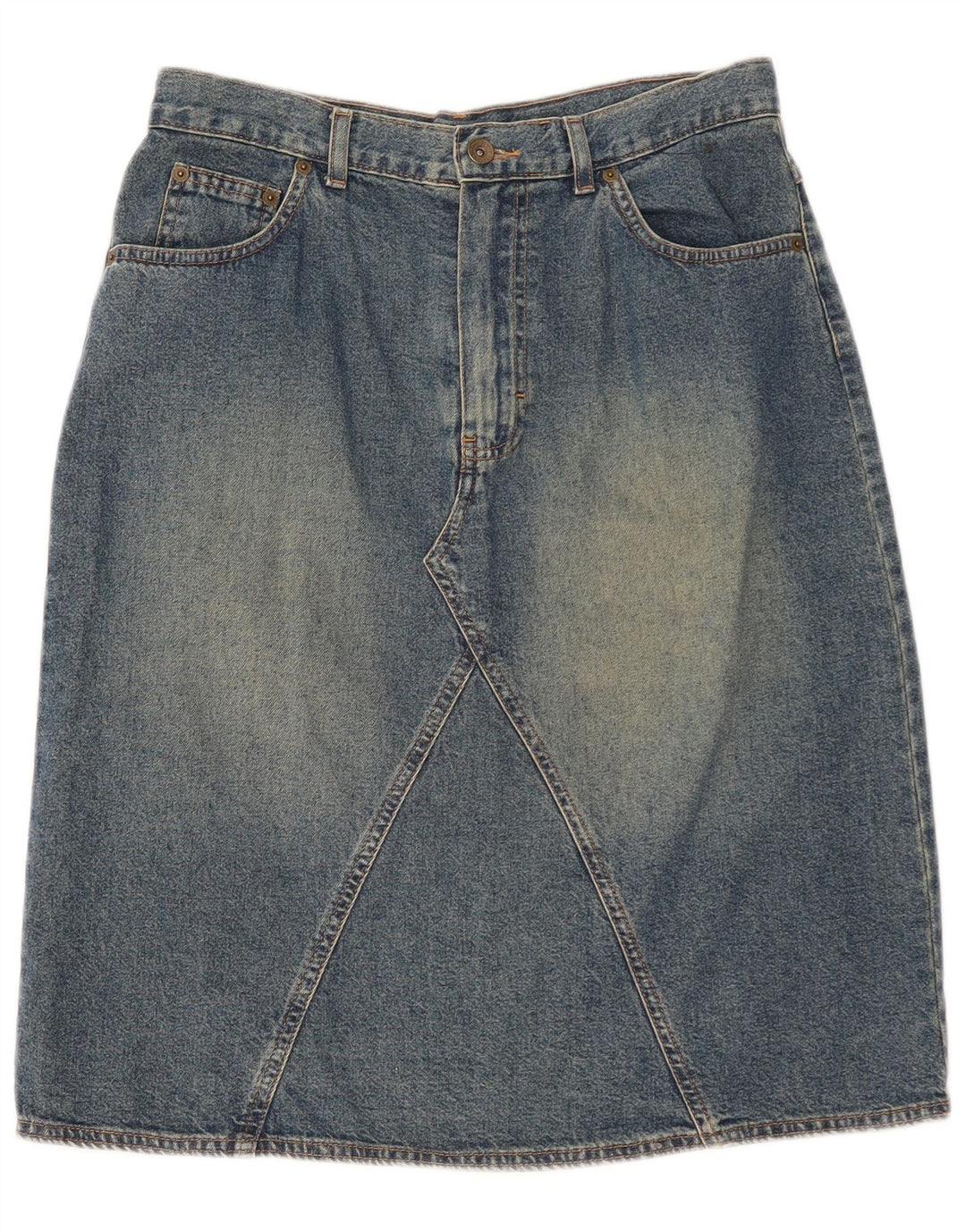Saia jeans feminina Marks & Spencer UK 14 médio W30 algodão azul