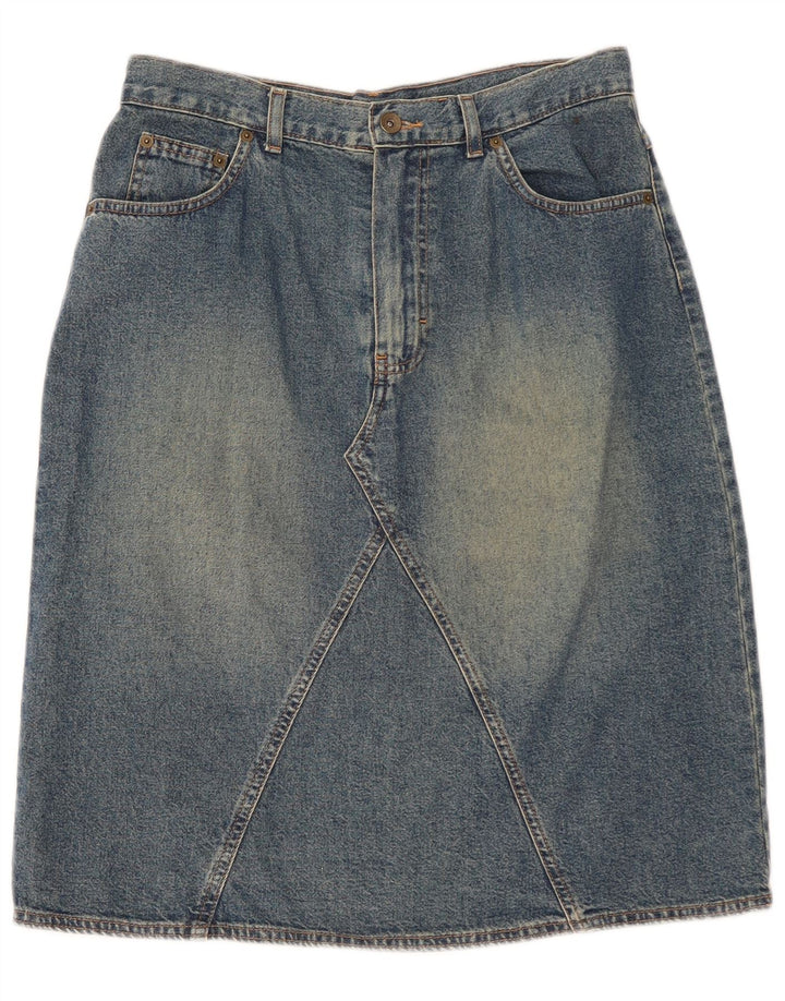 Saia jeans feminina Marks & Spencer UK 14 médio W30 algodão azul