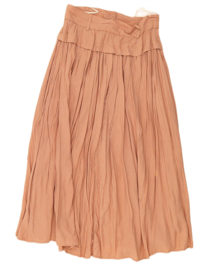 Saia midi plissada feminina vintage W28 marrom médio manchado