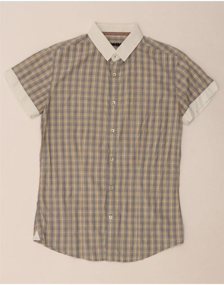 Camisa masculina SISLEY de manga curta pequena xadrez cinza