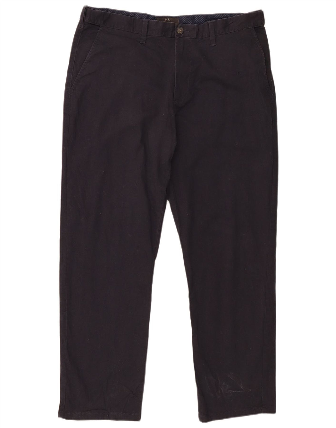 Calça chino masculina Marks & Spencer de ajuste regular W36 L29 algodão azul marinho