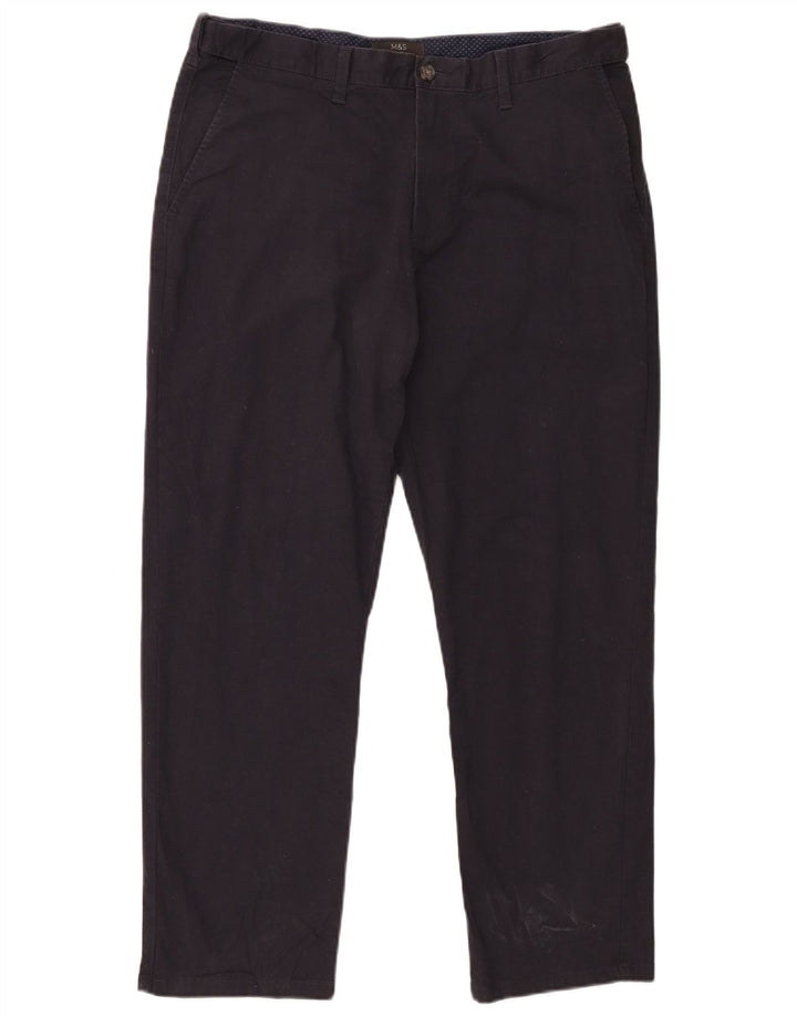 Calça chino masculina Marks & Spencer de ajuste regular W36 L29 algodão azul marinho