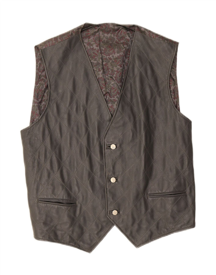Colete de couro masculino vintage grande preto Paisley
