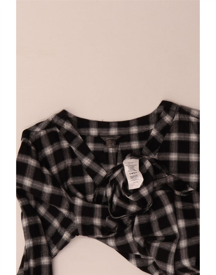 Camisa pulôver feminina Eddie Bauer de ajuste solto Reino Unido 14 algodão xadrez médio preto