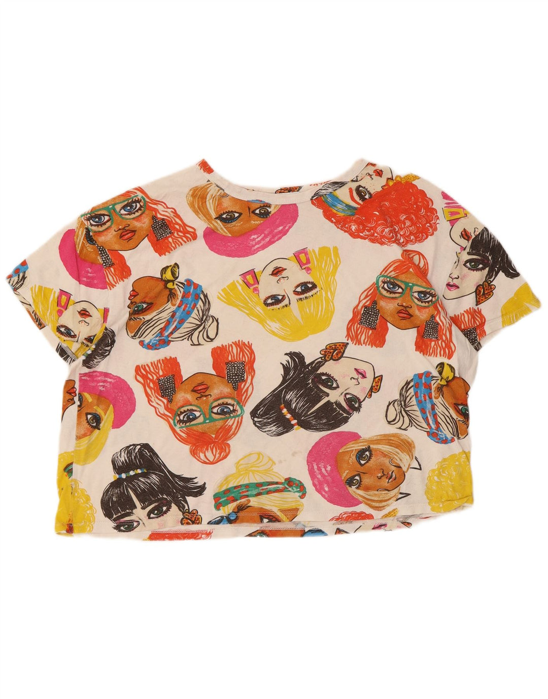 Camiseta feminina Zara Crop Graphic Top UK 14 Médio Multicolorido