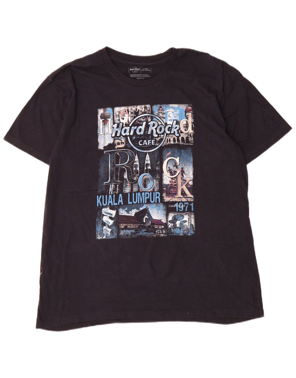 Camiseta gráfica masculina Hard Rock Cafe Kuala Lumpur Top XL de algodão preto