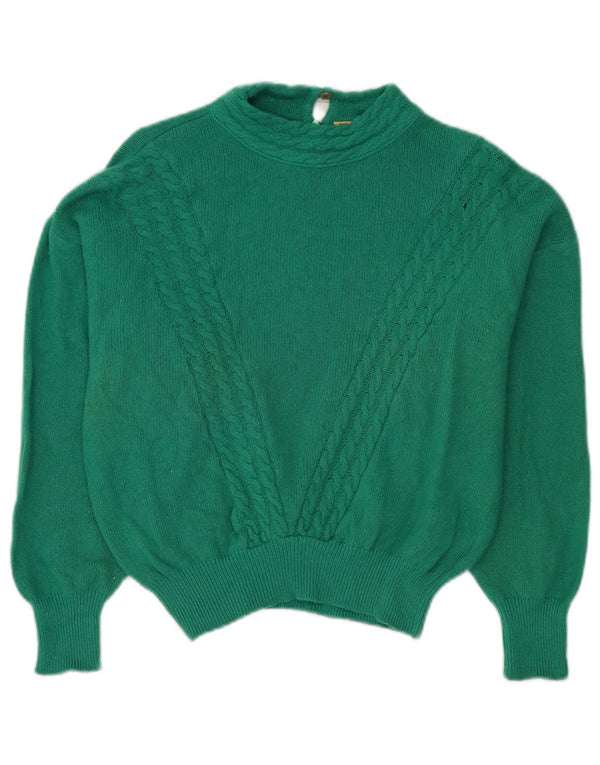 Suéter feminino vintage com gola tartaruga IT 46 grande angorá verde