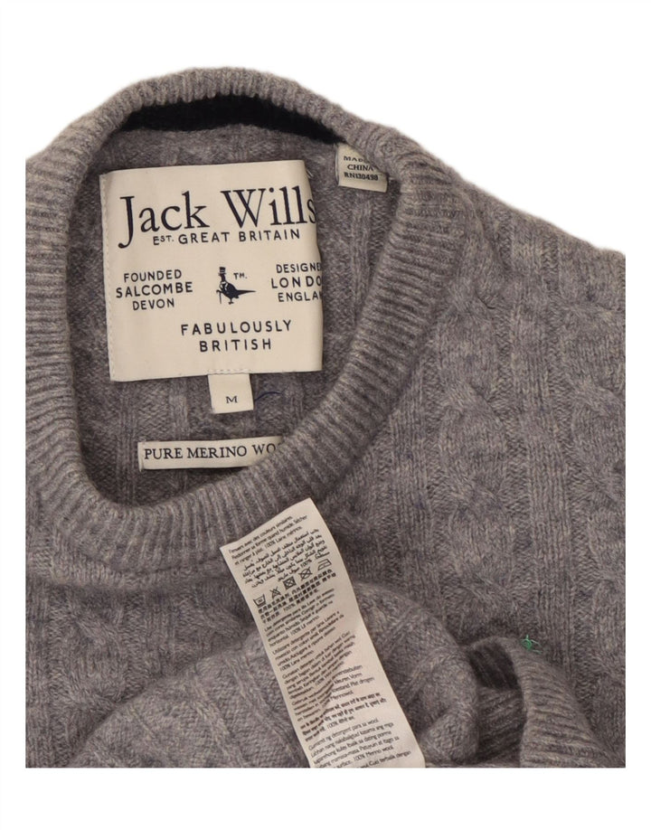 Suéter feminino Jack Wills com gola redonda Reino Unido 14 lã manchada cinza médio