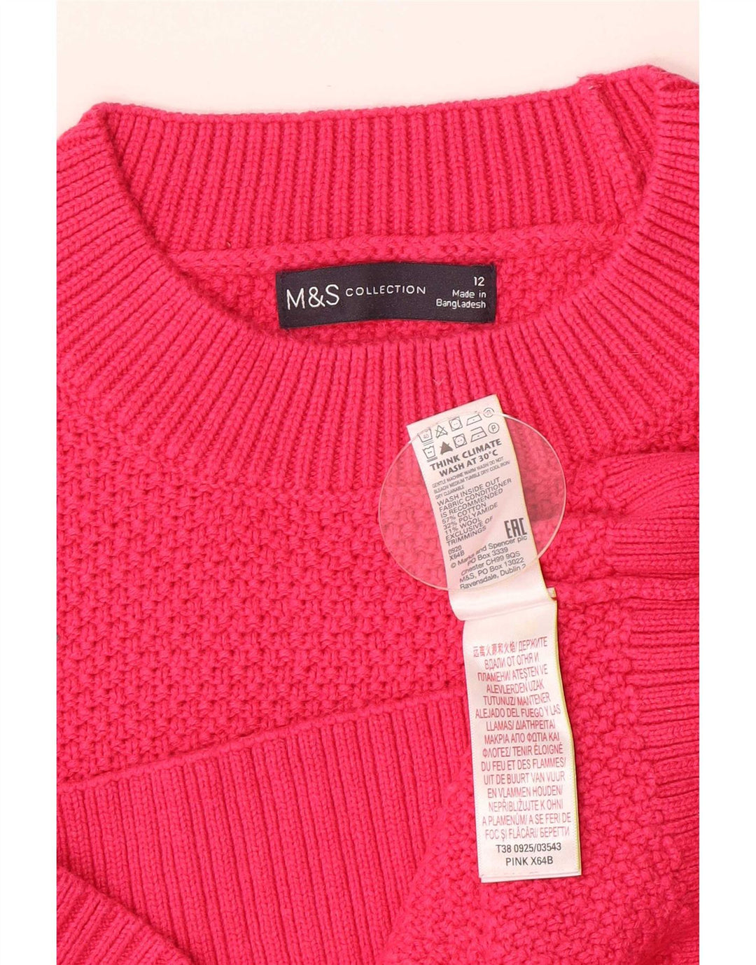 Suéter feminino Marks & Spencer com gola tartaruga Reino Unido 12 algodão rosa médio