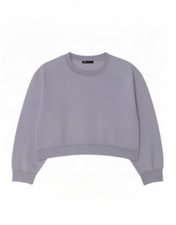 Zara Womens Crop Sweatshirt Jumper Reino Unido 16 Grande Algodão Roxo