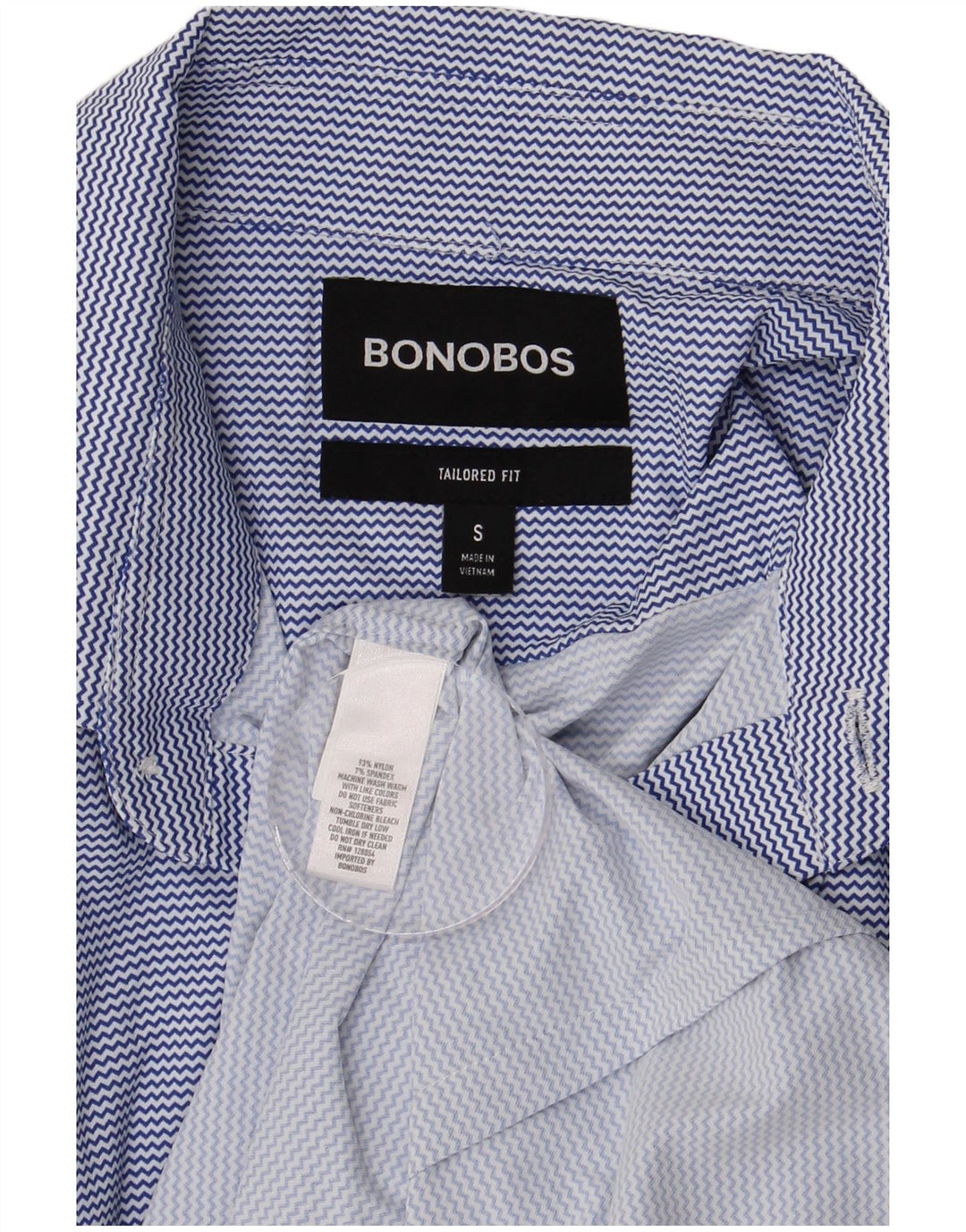 BONOBOS Camisa masculina de manga curta com ajuste personalizado, pequena risca de giz azul de nylon