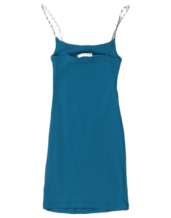 Vestido slip feminino Zara UK 8 pequeno algodão azul