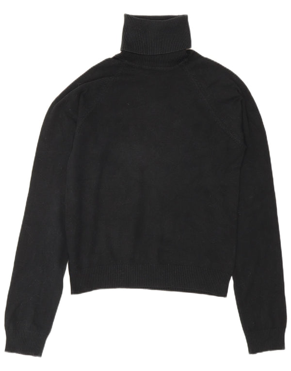Zara Suéter feminino cropped com gola redonda Reino Unido 12 algodão preto médio