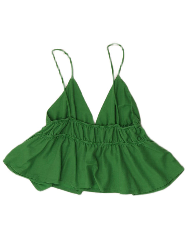 Zara Womens Crop Cami Top UK 8 Pequeno Verde Viscose