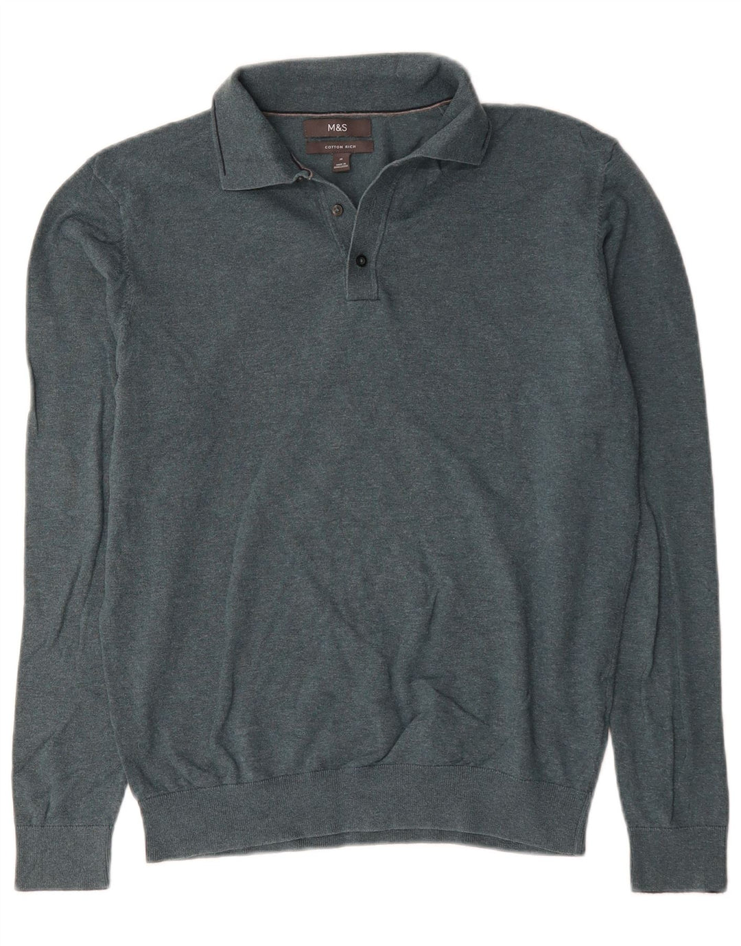 Suéter masculino Marks & Spencer com gola polo e algodão verde médio