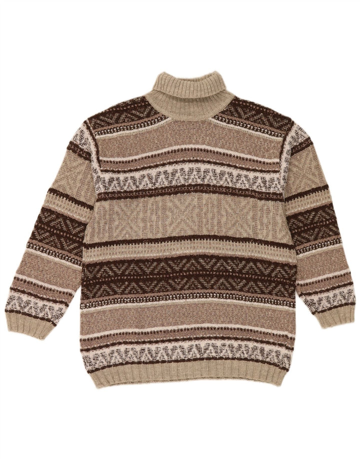 Suéter vintage masculino com gola redonda e lã geométrica marrom médio