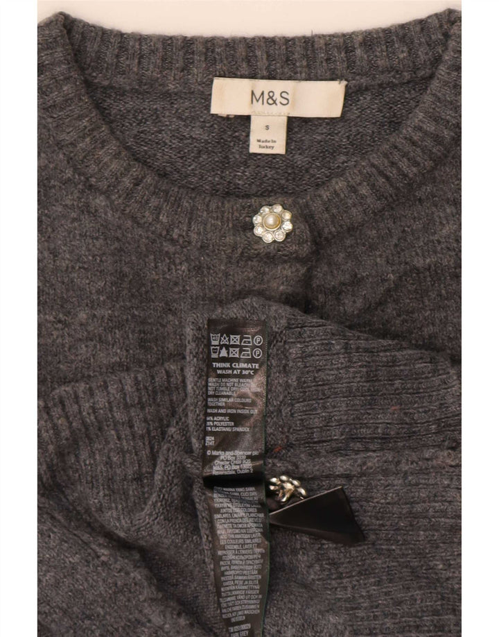Suéter cardigã feminino grande da Marks & Spencer Reino Unido 10 pequeno cinza acrílico