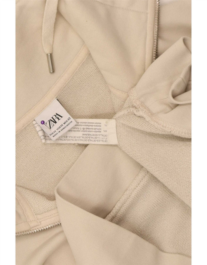 Moletom feminino Zara com zíper e gola alta Reino Unido 14 algodão bege médio
