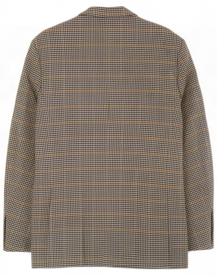 Burberrys Mens 1 Button Blazer Jacket IT 50 Large Blue Houndstooth Wool